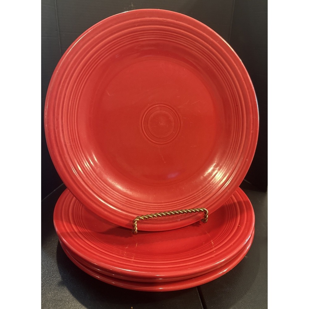 Fiestaware Fiesta Scarlet Red Dinner Plate Plates 10 Inch HLC USA Set Of 4 #2